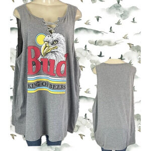Brew City +4 Gray Heather Budweiser Eagle Graphic Split Caged Neckline Tank Top